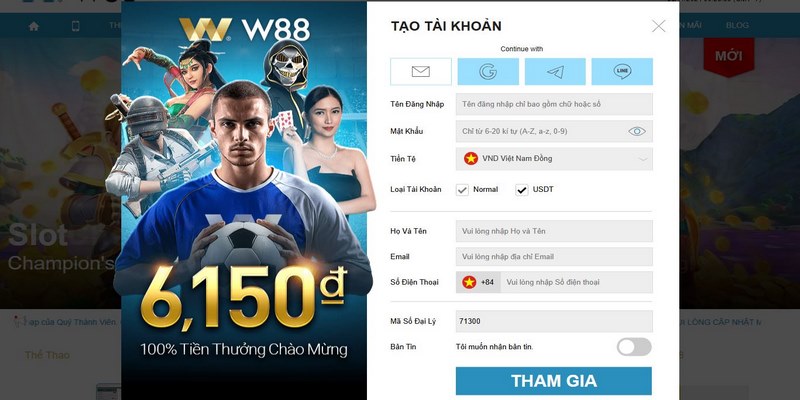 Đăng ký w88 - Nhập đầy đủ các thông tin theo yêu cầu khi đăng ký W88